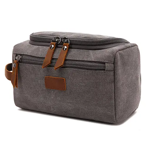 Guangzhou Factory OEM Vintage Portable Cotton Canvas Mens Toiletry Kit Bag